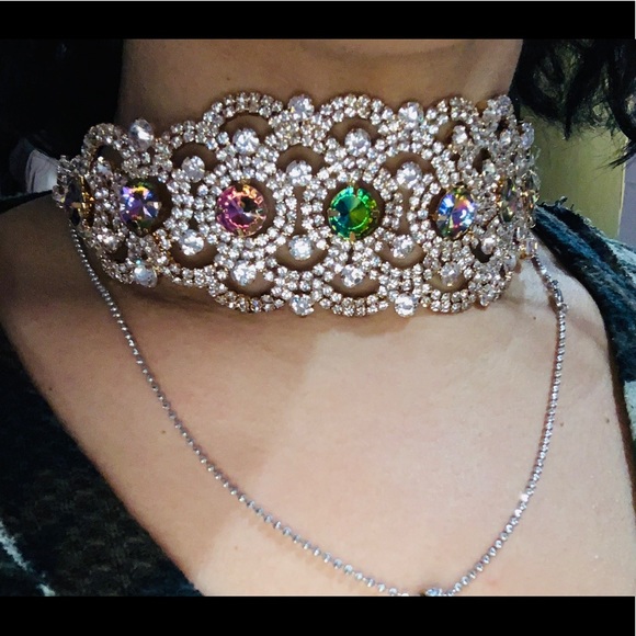 Bohemian color gem choker necklace - Picture 3 of 3